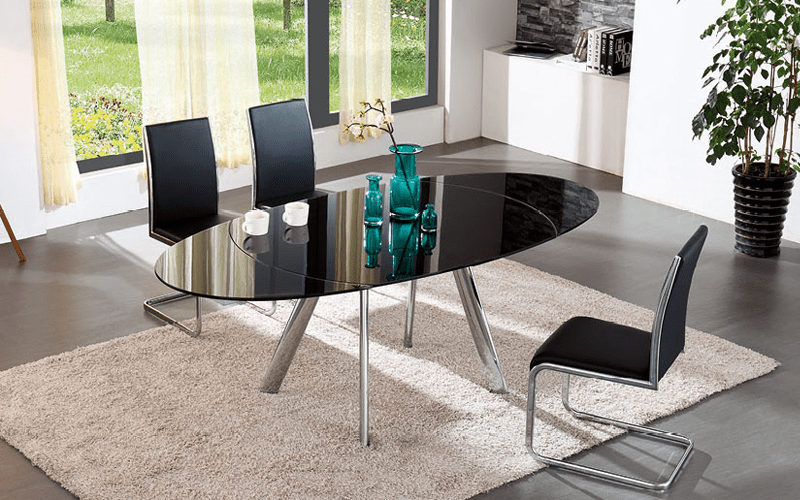 Glass rotating extendable dining table sourced from China