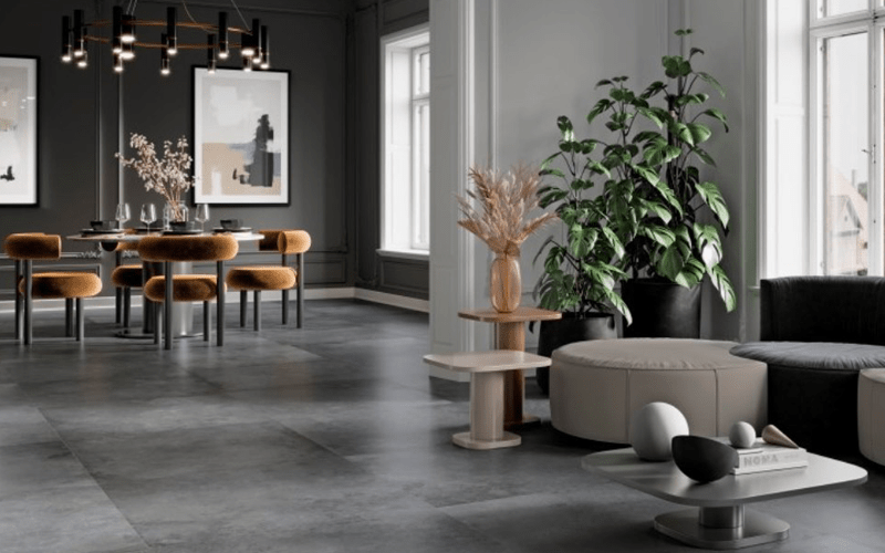 Matching Dark-Colored Ceramic Floors