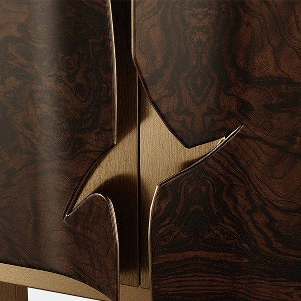 Custom furniture combining wood and natural veneer finishes