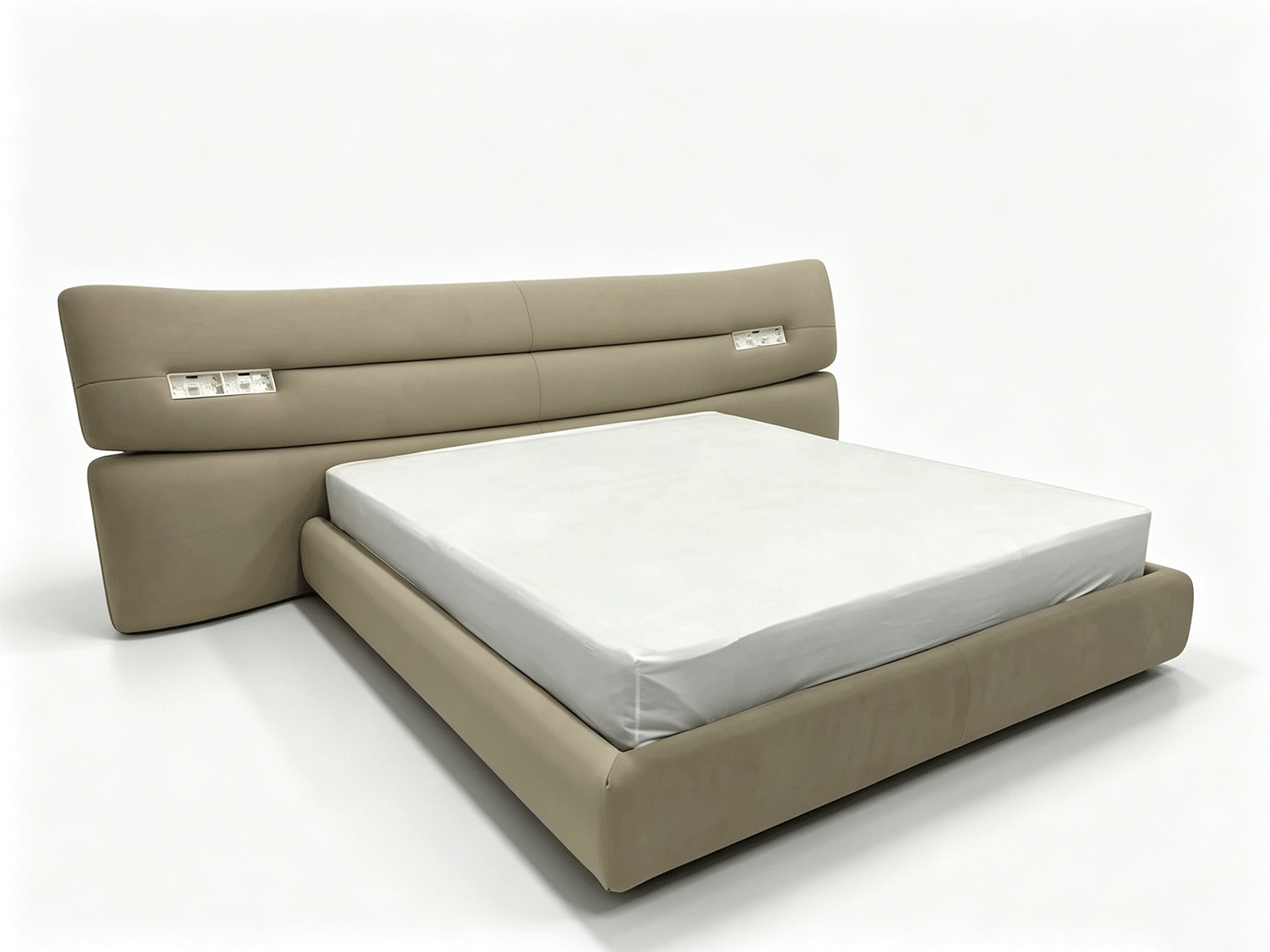 Aurea — Cama Tapizada en Piel Color Topo