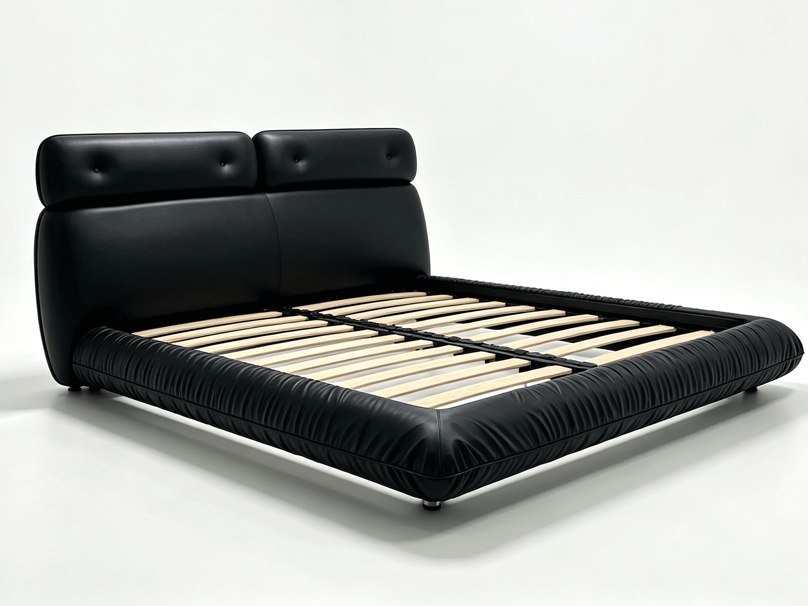 Noctis — Cama Tapizada en Piel Negra