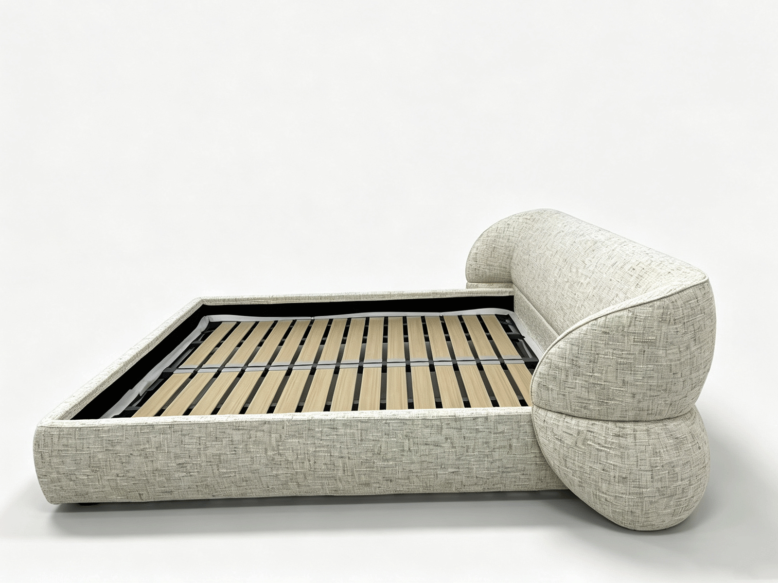 Solenne — Cama Tapizada Curva de Tejido Texturizado