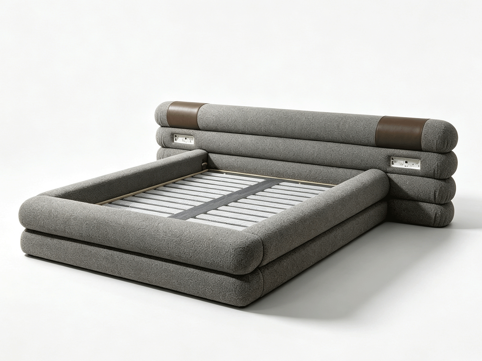 Strata — Cama Tapizada en Bouclé y Piel