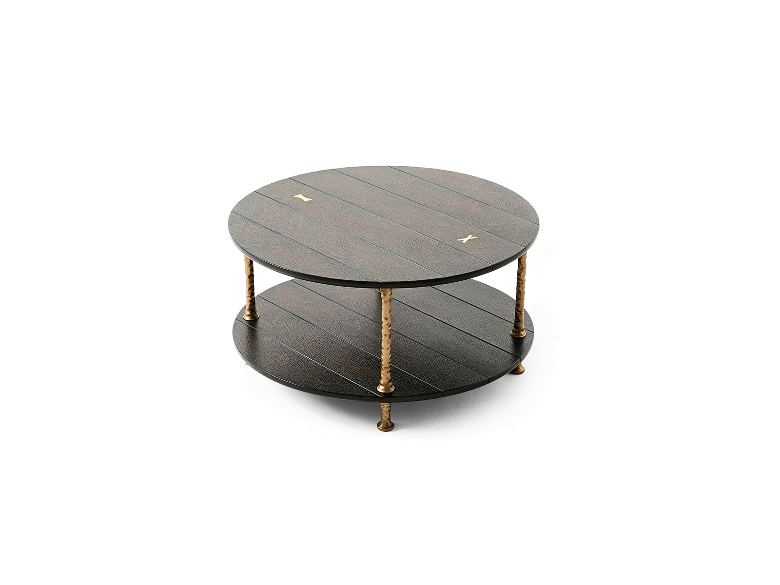 Forgia — Table basse ronde en bois & métal sculptural