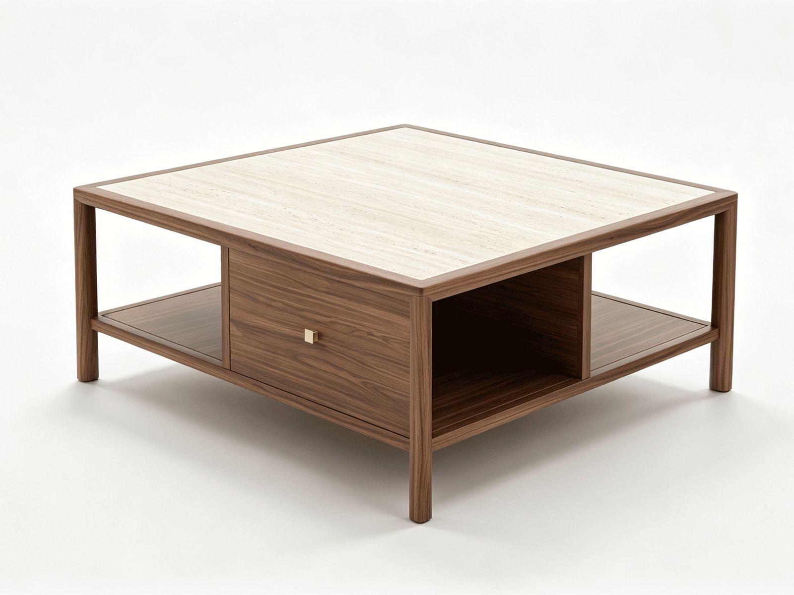 Travertino — Table basse en travertin & bois de noyer