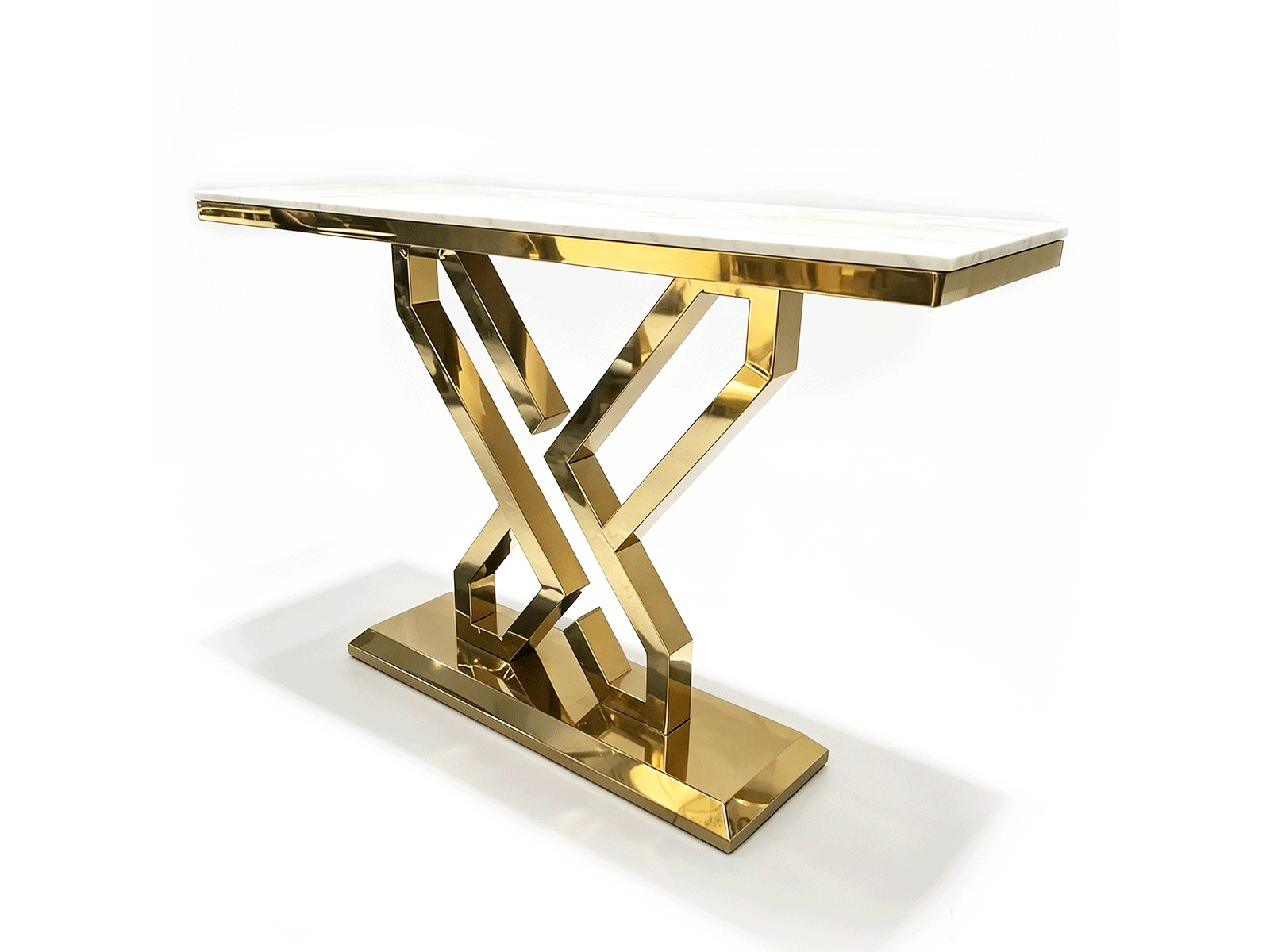 Facet — Facet Console Table | White Marble & Polished Gold