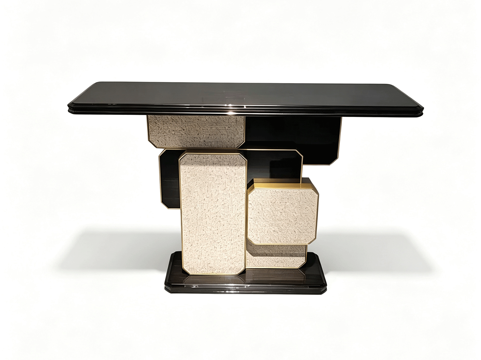 Monolith — Monolith Console Table | Gloss Black, Textured Cream & Gold
