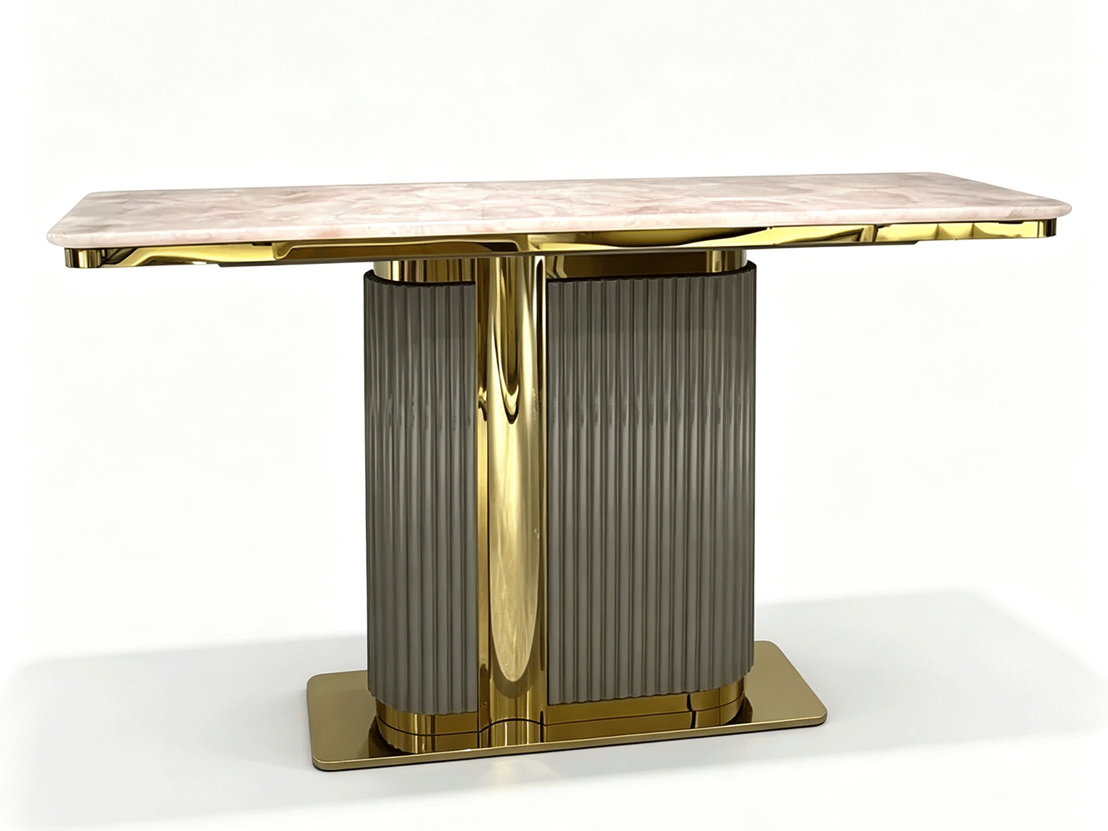 Ravelle — Ravelle Console Table | Pink Marble, Taupe & Gold