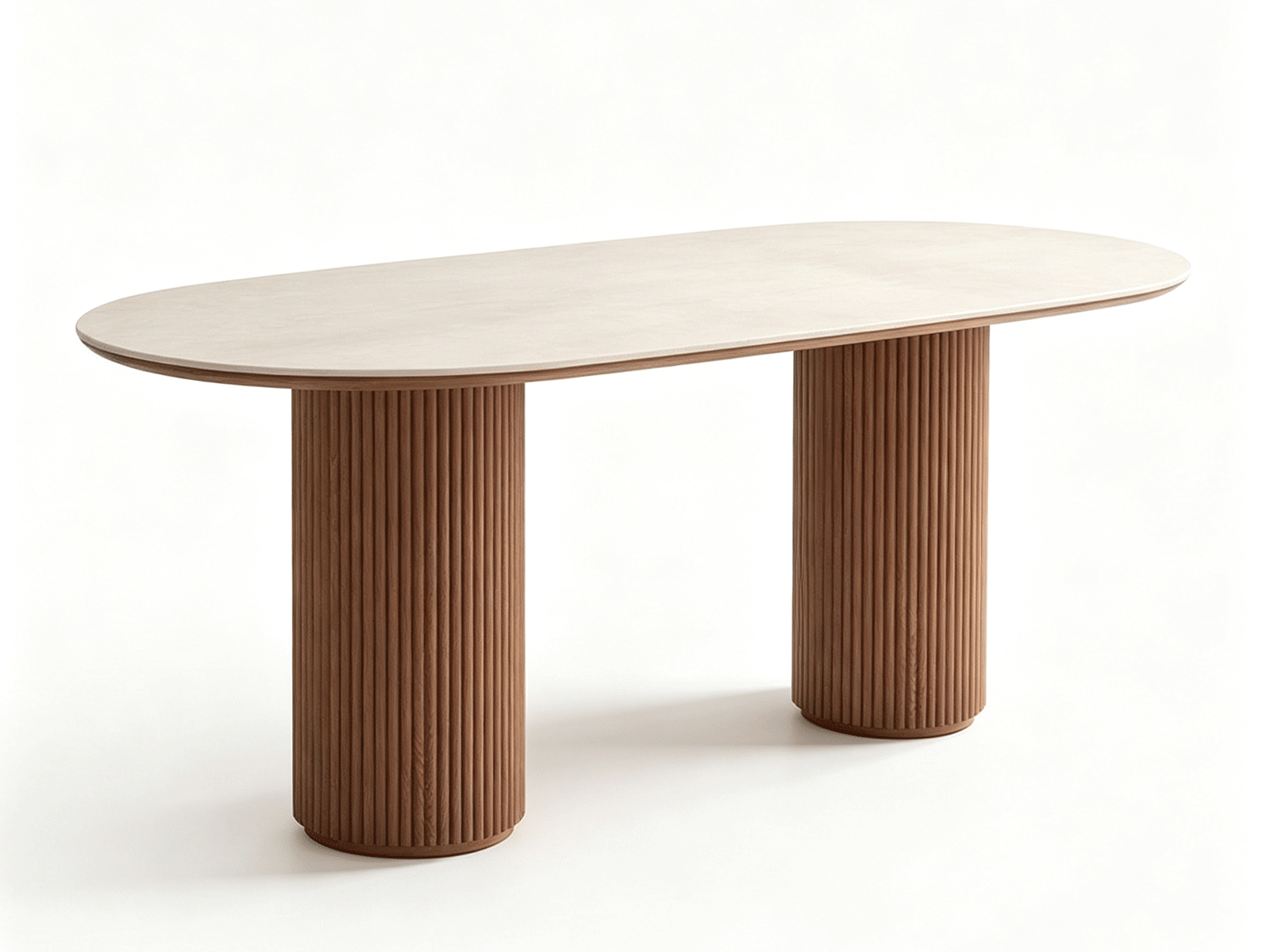 Corda — Contemporary Solid Wood Oval Dining Table with Dual Fluted Pedestal Bases