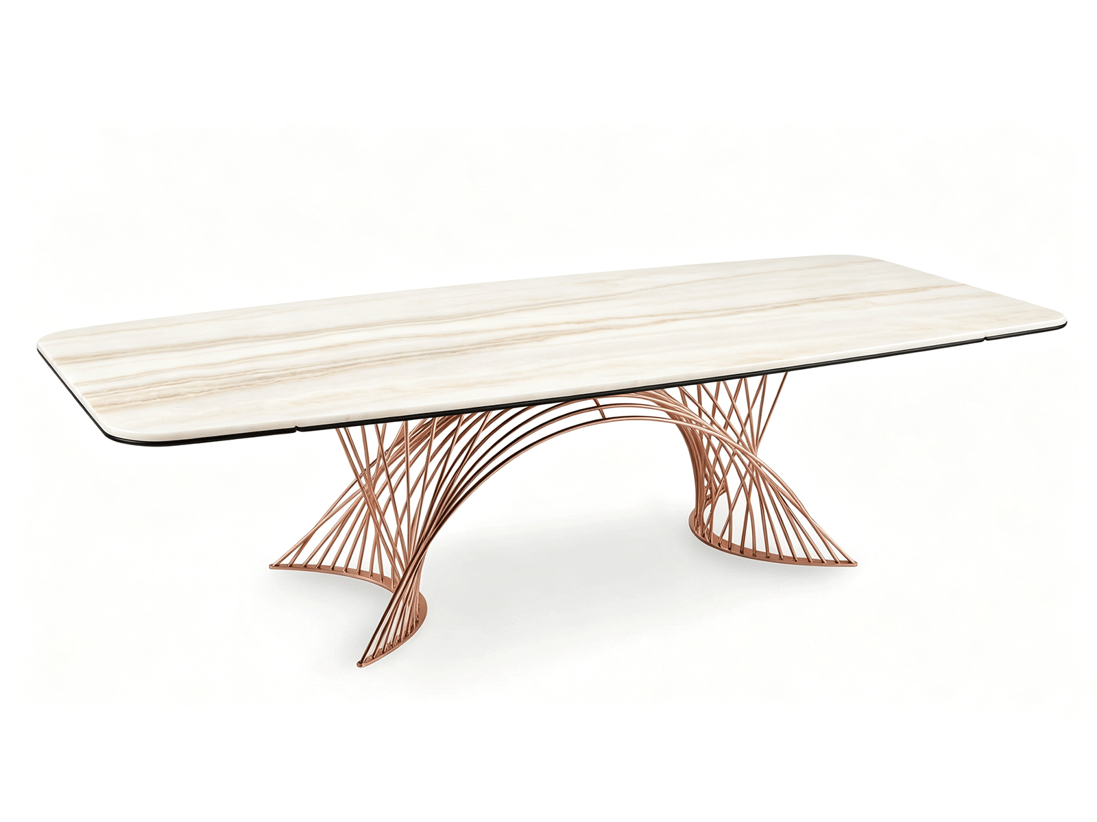 Flux Arc — Contemporary Extendable Ceramic Dining Table with Sculptural Wire Base