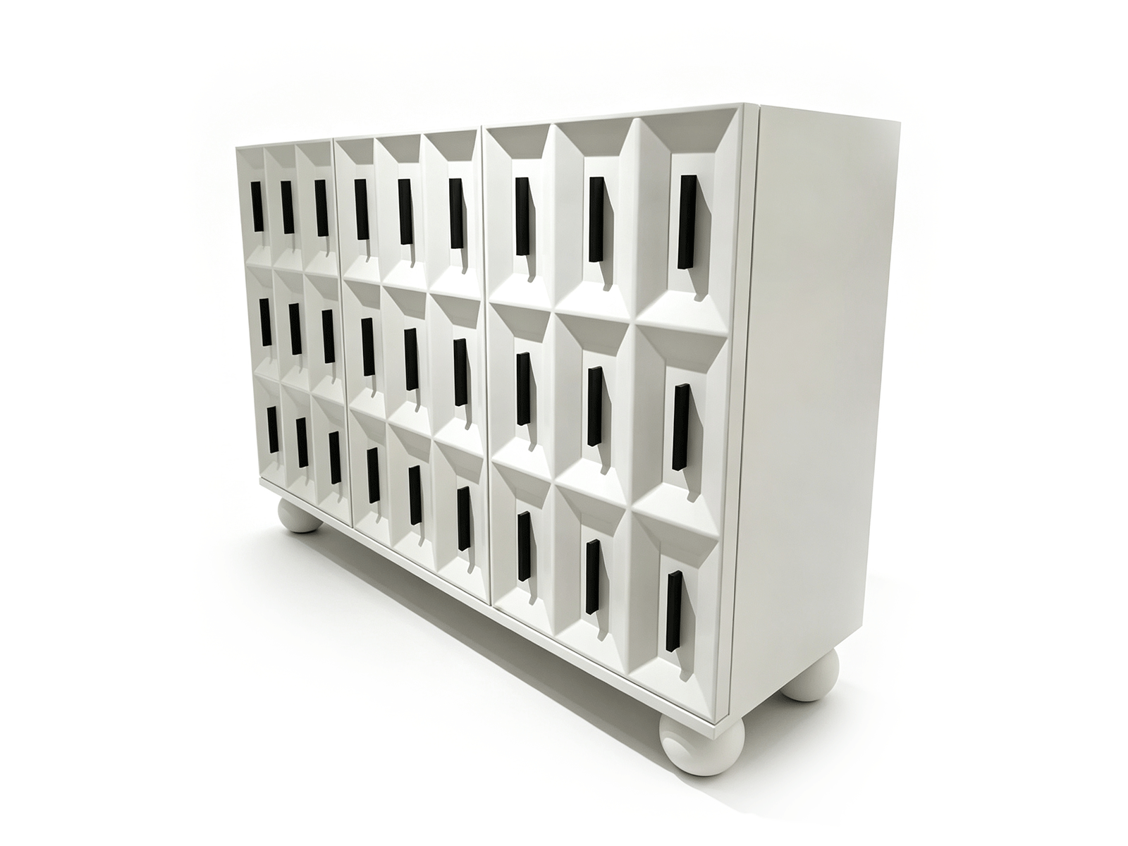 Facet — Facet Aparador Escultórico | Mueble Contemporáneo Blanco de Almacenamiento Geométrico | Lohabour
