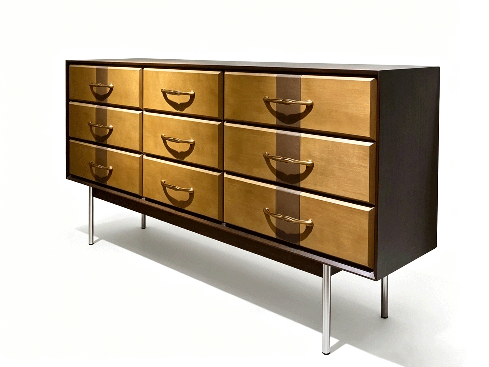 Radiance — Cómoda Radiance de 9 Cajones | Mueble de Almacenamiento Vintage de Madera Oscura y Dorado | Lohabour