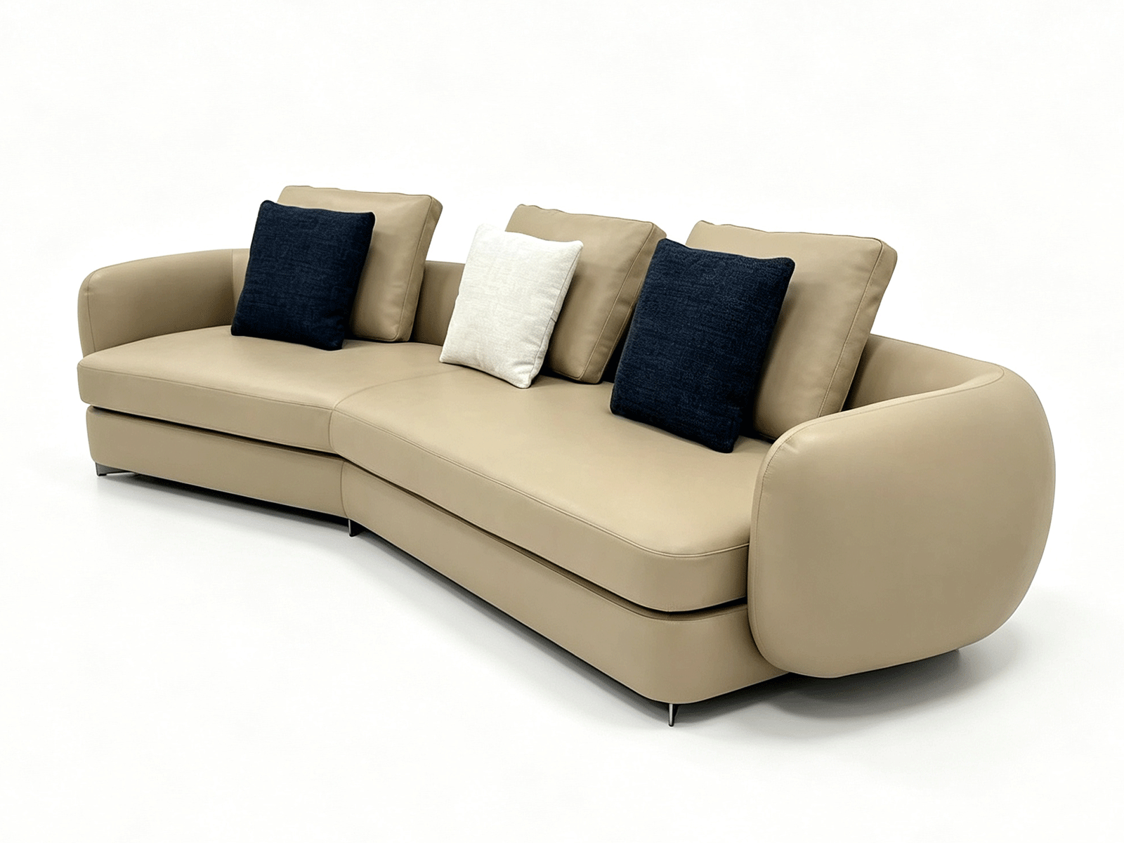 Cassia — Beige Leather Curved Modular Sofa