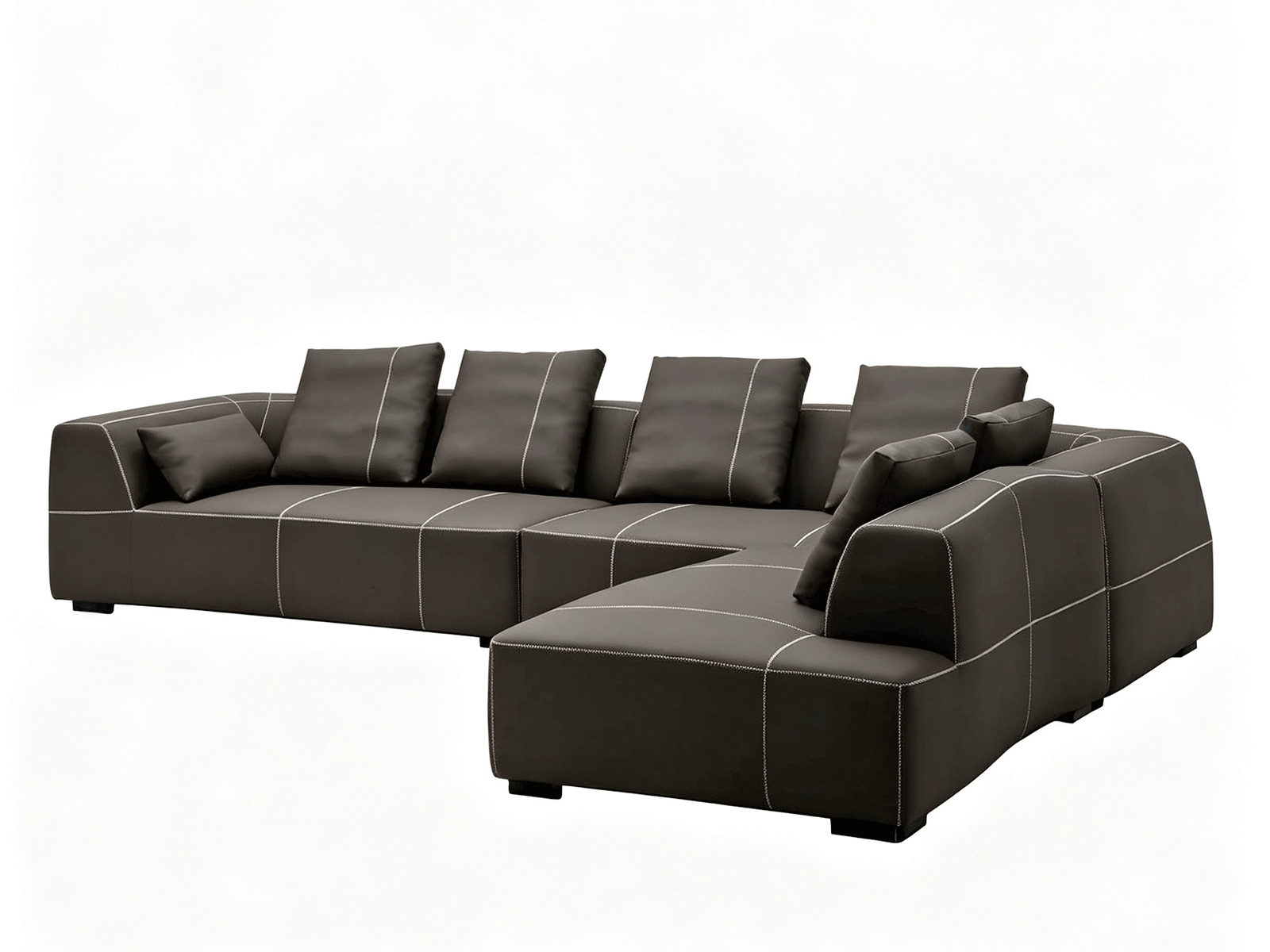 Espresso — Saddle Stitch Leather Sectional Sofa