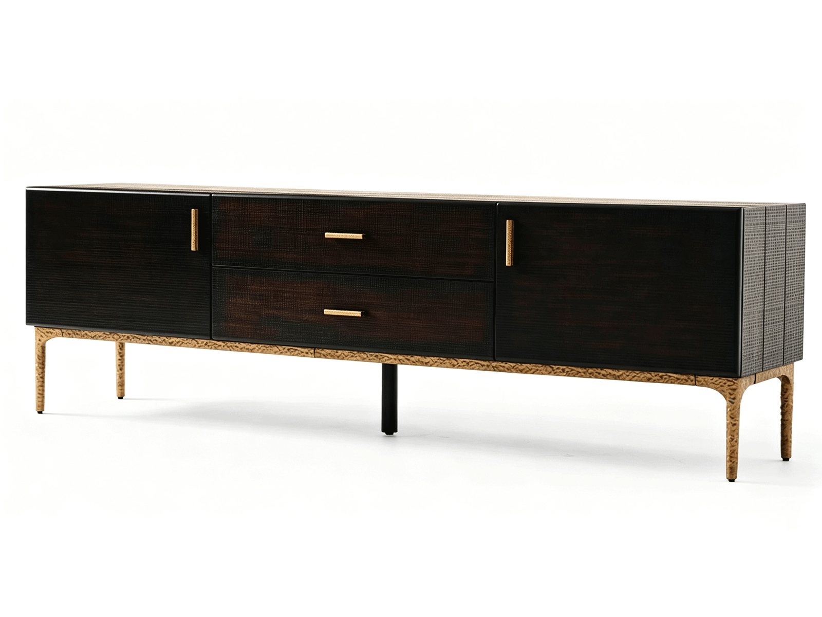 Gilded — Gilded Dark Wood TV Unit | Gold Metal Luxury Media Console | Lohabour
