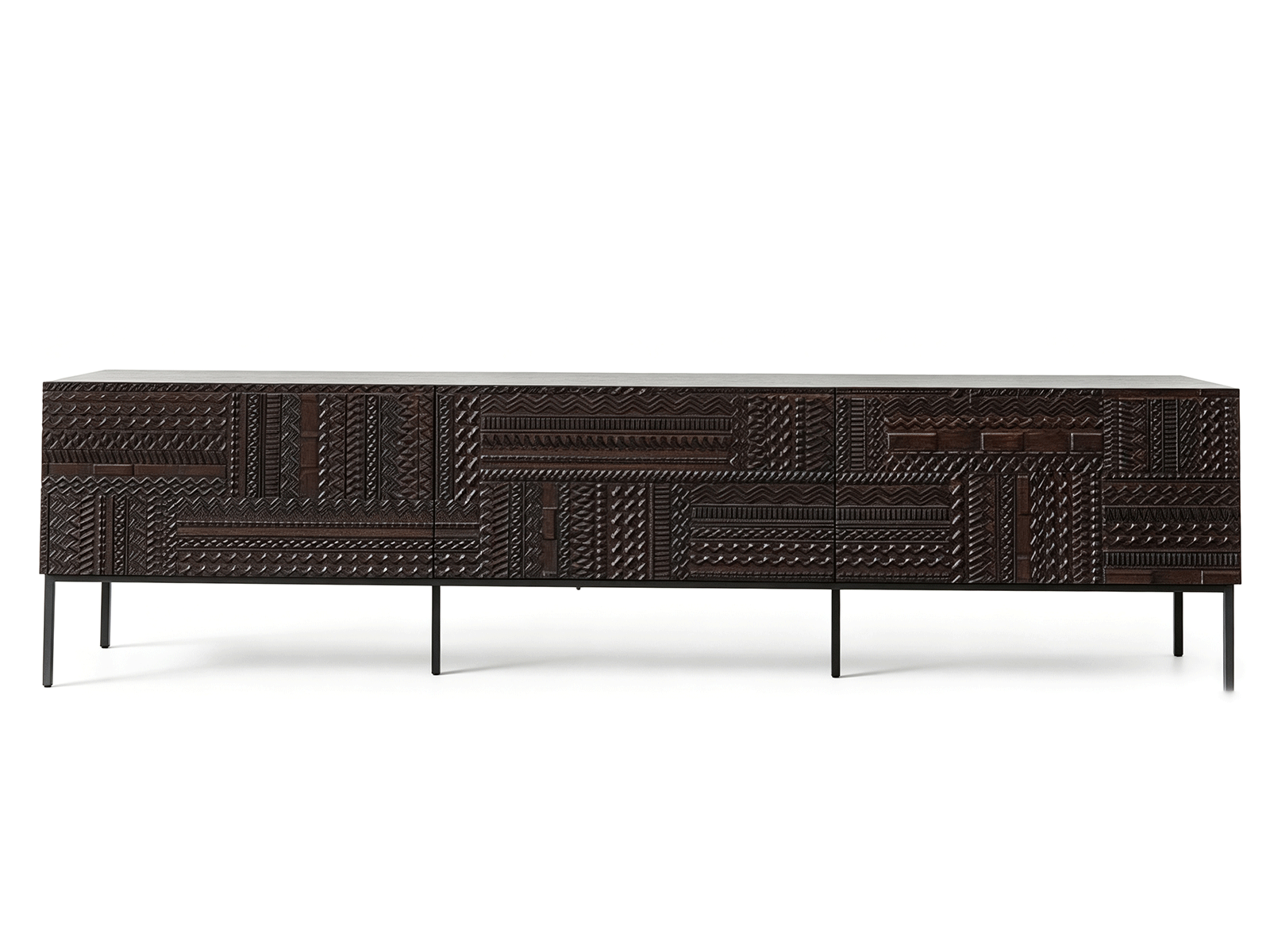 Relief — Relief Dark Wood TV Unit | Textured Geometric Media Console | Lohabour