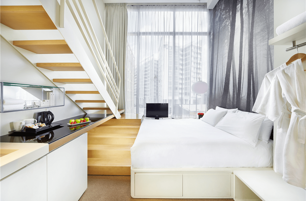 Loft-inspired guestroom furniture